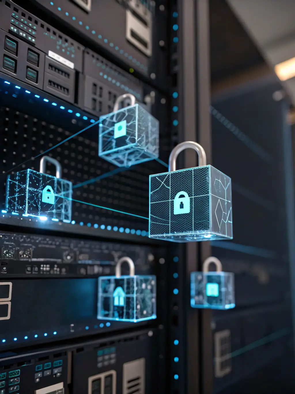 An illustration of secure data encryption, showing data flowing through a secure tunnel with multiple layers of protection. The illustration emphasizes the security and privacy of investor data.