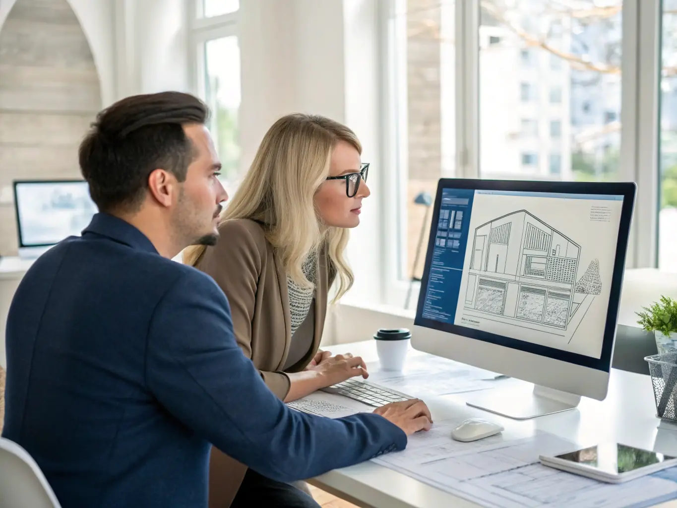 A professional investor reviewing real estate investment documents in a modern office setting, symbolizing the initial consultation phase with Black Guard Capital.
